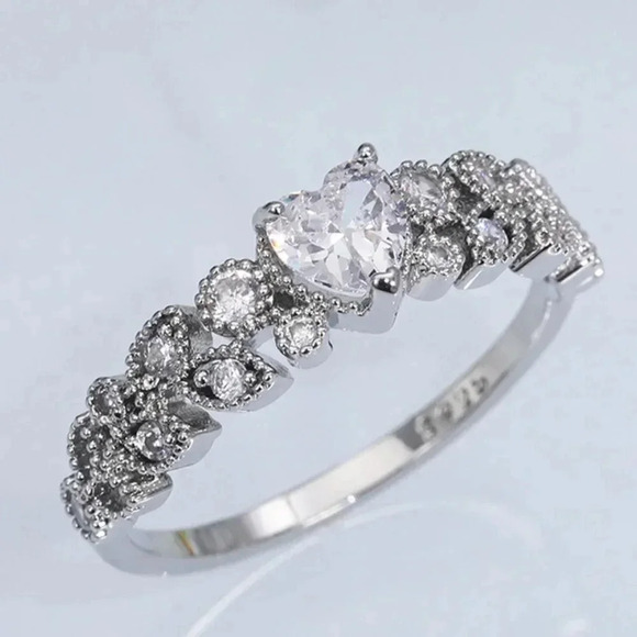 ▶Heart shape CZ Eternity 925 Silver Plated Fashion Ring for Women L089